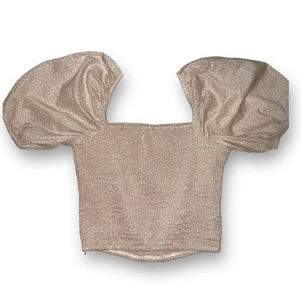 Abercrombie & Fitch Tan Polka Dot Smocked Puff Sleeve Top - Size Small